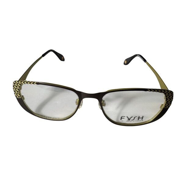 Fysh Urban Eyewear Glasses Frame Only 3501 620 52-19-145 Unisex Brown Chartreuse - Picture 1 of 10